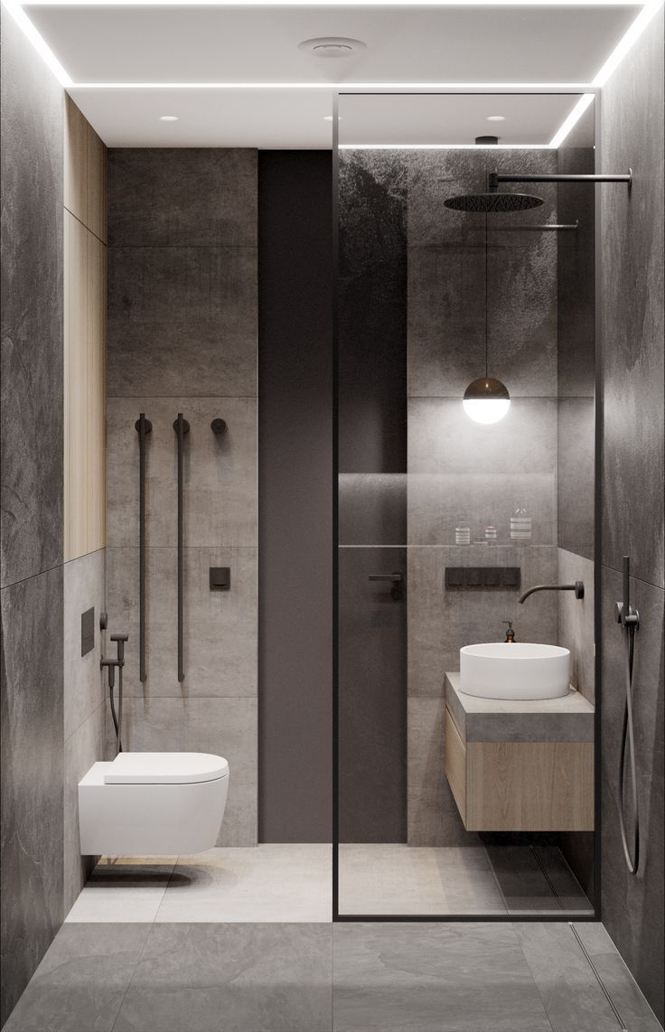 Contemporary bathroom installation with large-format tiles