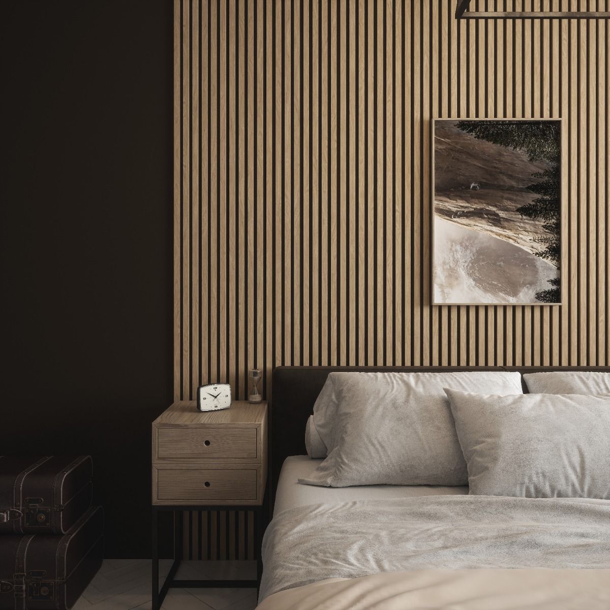 Vertical wood-slat feature wall